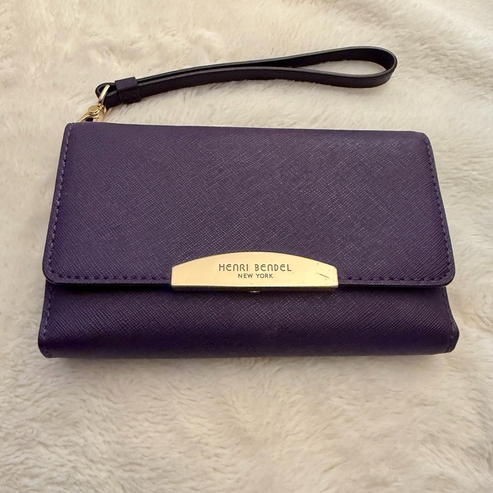 Henri Bendel Wristlet, Wallet, Organizer in Deep Purple with Gold Accents